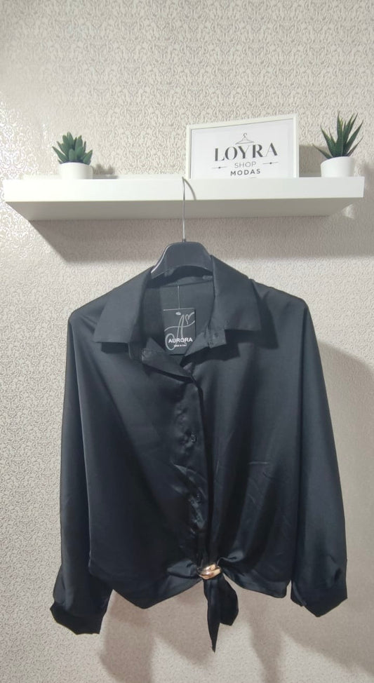 Blusa Satinada con Nudo Frontal