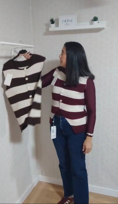 Chaleco de Punto a Rayas con Botones Decorativos