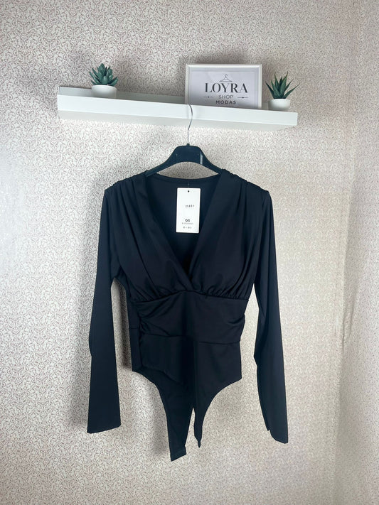 Body Negro Cruzado Manga Larga - Escote en V Elegante