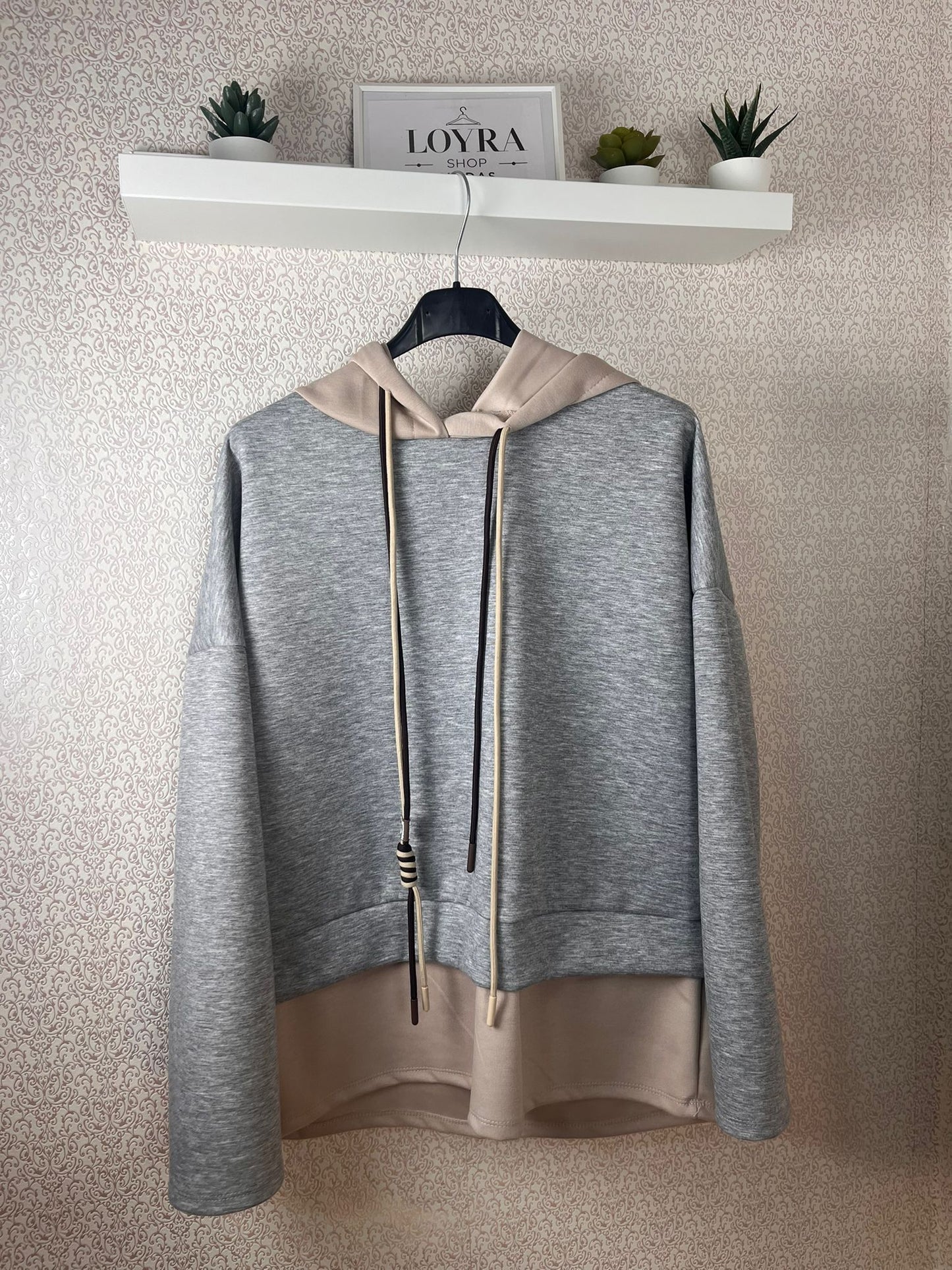 Sudadera con Capucha Bicolor Gris y Beige - Athleisure Premium