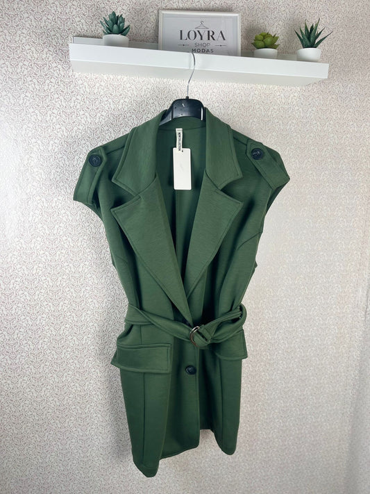 Chaleco Largo Verde Militar con Cinturón - Estilo Trench Premium