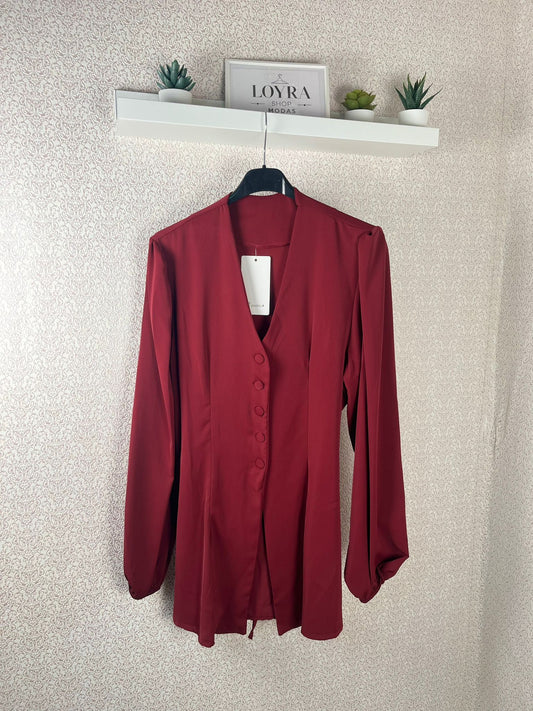 Camisa Burdeos Estilo Blazer con Botones - Elegancia Sofisticada
